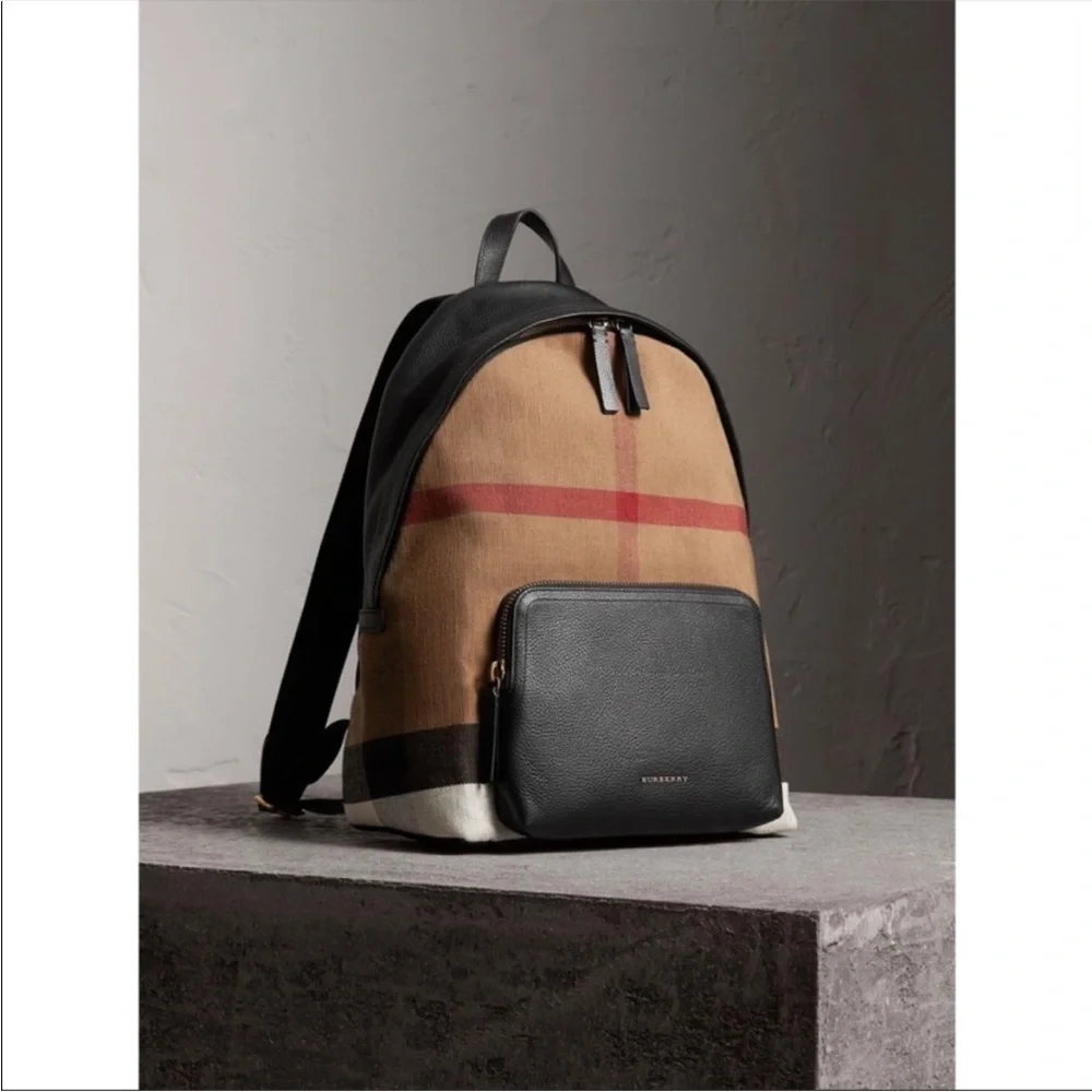 Burberry Aabbeydale check plaid leather unisex backpack